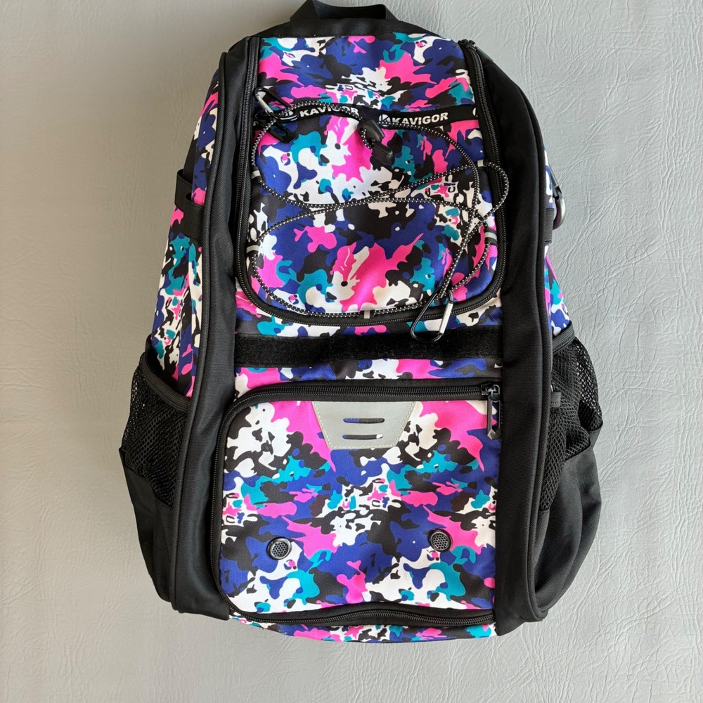 KAVIGOR Camo Backpack Pink Blue White Multi Pocket Outdoor Travel Bag